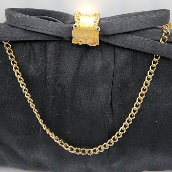 1960’s Vintage Satin Black Evening Bag Cocktail Clutch After Five made in USA - Picture 6 of 7